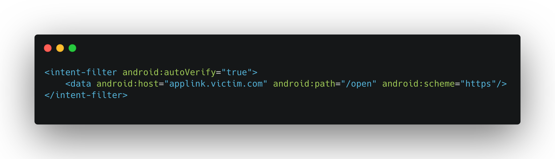 Figure from “1-Click ATO: A studycase of common Android apps misconfigurations.” — appLinkManifest